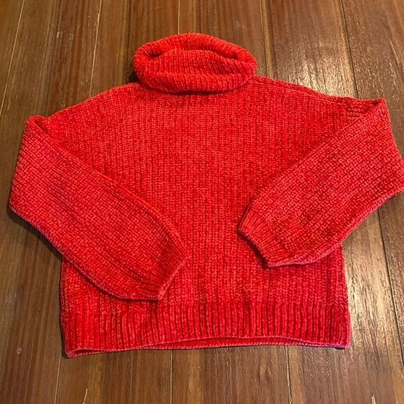 Pink Rose Sweaters - Pink Rose Women’s RedCropped Chenille Turtleneck Sweater XS